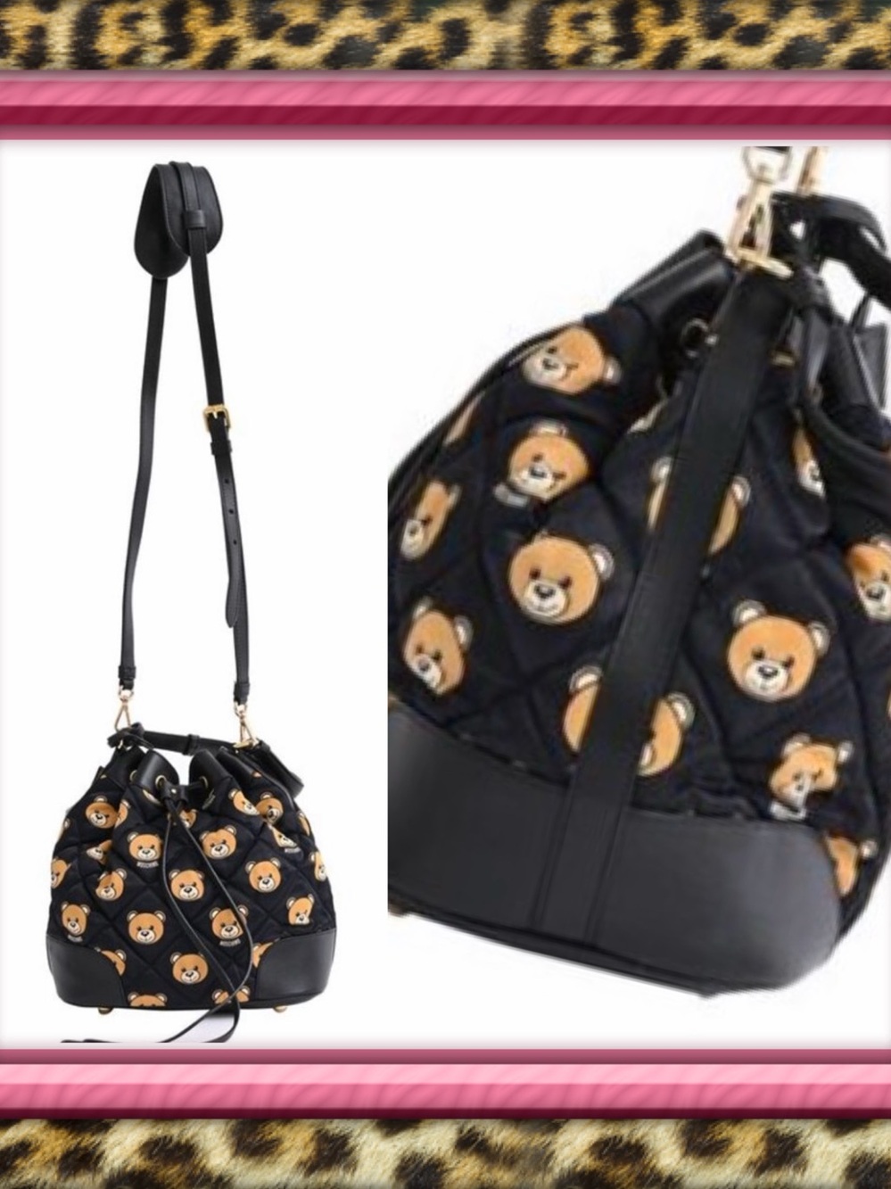 👑✅PRICE FIRM✅AUTHENTIC MOSCHINO Small Black quilted woven Teddy Bear Bucket Bag